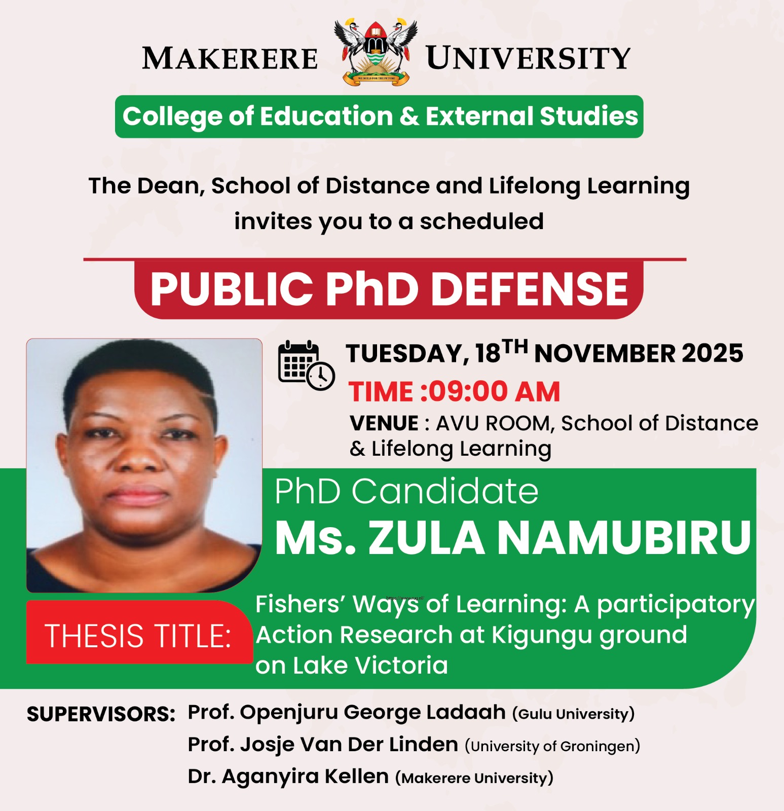 PhD Public Defense by Ms. Zula Namubiru